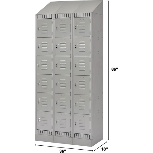 Lockers, 6 -tier, Bank of 3, 36" x 18" x 86", Steel, Grey, Knocked Down Cintas