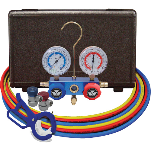 Dual Manifold Gauge Set with Manual Couplers & 3-in-1 Side Mount Can Tap Valve Cintas