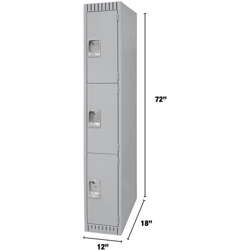 Lockers, 3 -tier, 12" x 18" x 72", Steel, Grey, Knocked Down Cintas