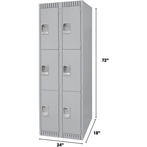 Casiers, 3 niveaux, Bloc de 2, 24" x 18" x 72", Acier, Gris, D&eacute;mont&eacute; Cintas