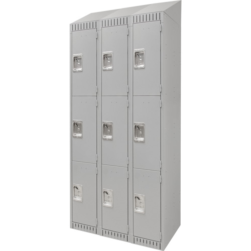 Lockers, 3 -tier, Bank of 3, 36" x 18" x 82", Steel, Grey, Knocked Down Cintas