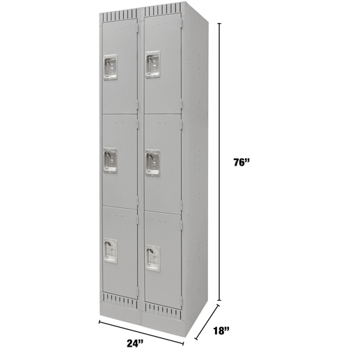 Casiers, 3 niveaux, Bloc de 2, 24" x 18" x 76", Acier, Gris, D&eacute;mont&eacute; Cintas
