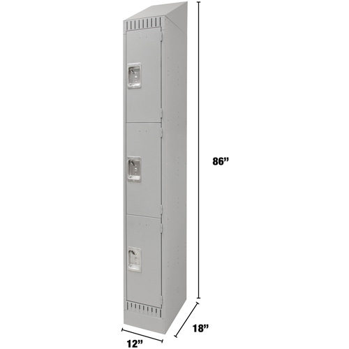 Lockers, 3 -tier, 12" x 18" x 86", Steel, Grey, Knocked Down Cintas