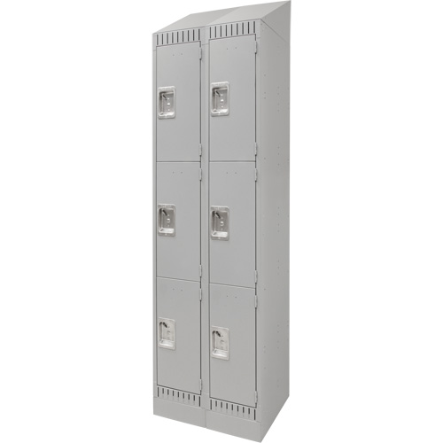 Lockers, 3 -tier, Bank of 2, 24" x 18" x 86", Steel, Grey, Knocked Down Cintas