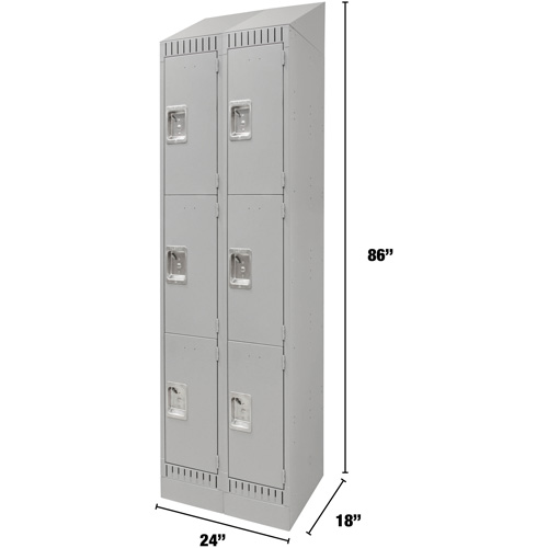 Lockers, 3 -tier, Bank of 2, 24" x 18" x 86", Steel, Grey, Knocked Down Cintas