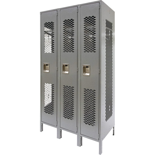 Casiers ventil&eacute;s, Bloc de 3, 36" x 18" x 78", Acier, Gris, D&eacute;mont&eacute;, Perfor&eacute; Cintas