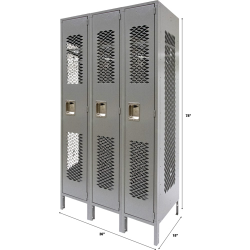Casiers ventil&eacute;s, Bloc de 3, 36" x 18" x 78", Acier, Gris, D&eacute;mont&eacute;, Perfor&eacute; Cintas