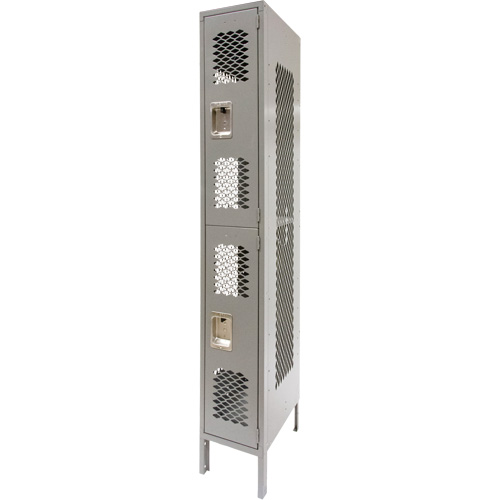 Vented Lockers, 2 -tier, 12" x 18" x 78", Steel, Grey, Knocked Down, Perforated Cintas
