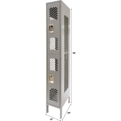 Vented Lockers, 2 -tier, 12" x 18" x 78", Steel, Grey, Knocked Down, Perforated Cintas