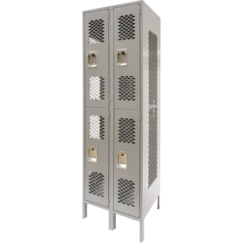 Casiers ventil&eacute;s, 2 niveaux, Bloc de 2, 24" x 18" x 78", Acier, Gris, D&eacute;mont&eacute;, Perfor&eacute; Cintas
