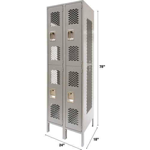 Casiers ventil&eacute;s, 2 niveaux, Bloc de 2, 24" x 18" x 78", Acier, Gris, D&eacute;mont&eacute;, Perfor&eacute; Cintas