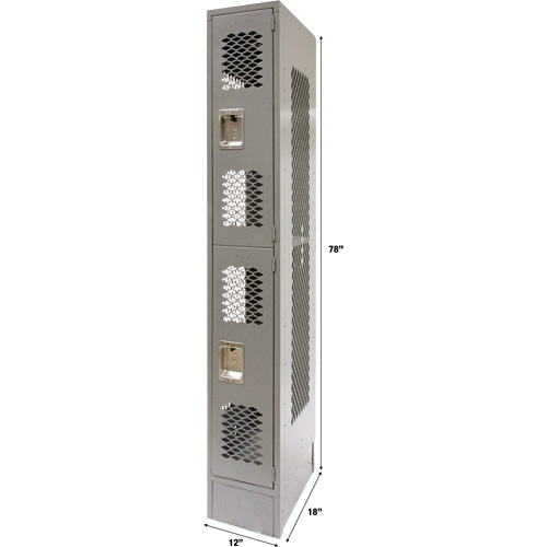 Vented Lockers, 2 -tier, 12" x 18" x 78", Steel, Grey, Knocked Down, Perforated Cintas