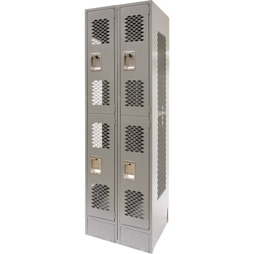 Vented Lockers, 2 -tier, Bank of 2, 24" x 18" x 78", Steel, Grey, Knocked Down, Perforated Cintas