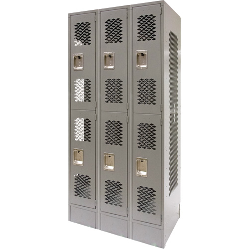 Vented Lockers, 2 -tier, Bank of 3, 36" x 18" x 78", Steel, Grey, Knocked Down, Perforated Cintas