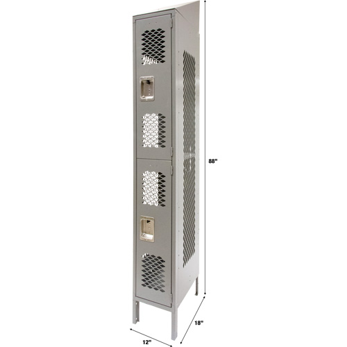 Casiers ventil&eacute;s, 2 niveaux, 12" x 18" x 88", Acier, Gris, D&eacute;mont&eacute;, Perfor&eacute; Cintas
