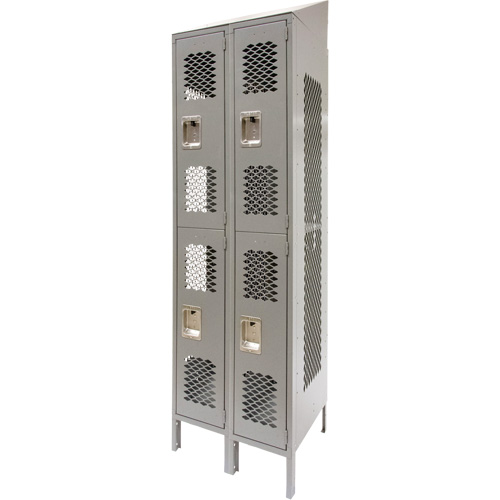 Casiers ventil&eacute;s, 2 niveaux, Bloc de 2, 24" x 18" x 88", Acier, Gris, D&eacute;mont&eacute;, Perfor&eacute; Cintas
