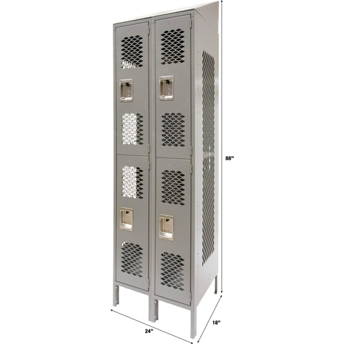 Casiers ventil&eacute;s, 2 niveaux, Bloc de 2, 24" x 18" x 88", Acier, Gris, D&eacute;mont&eacute;, Perfor&eacute; Cintas