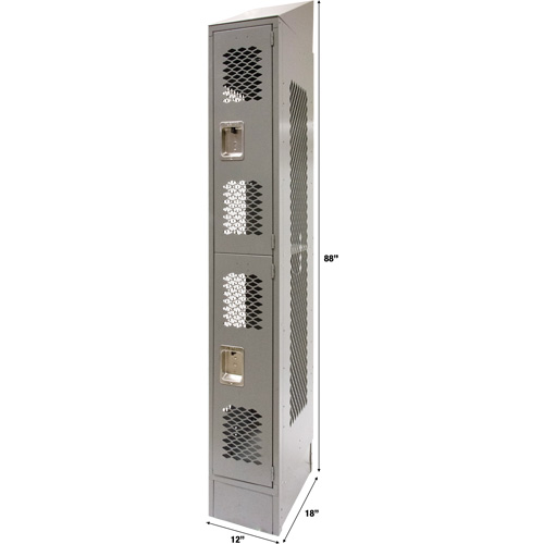 Vented Lockers, 2 -tier, 12" x 18" x 88", Steel, Grey, Knocked Down, Perforated Cintas
