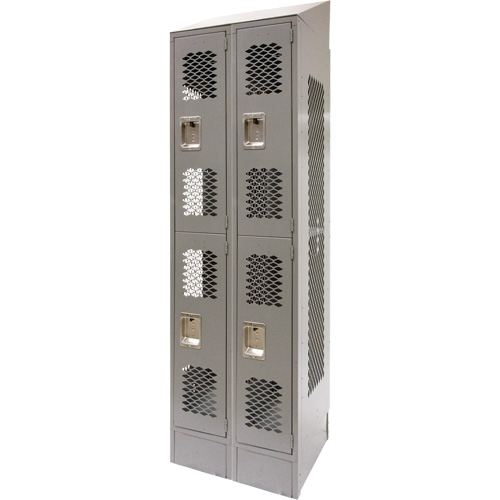 Vented Lockers, 2 -tier, Bank of 2, 24" x 18" x 88", Steel, Grey, Knocked Down, Perforated Cintas