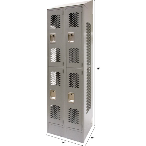 Vented Lockers, 2 -tier, Bank of 2, 24" x 18" x 88", Steel, Grey, Knocked Down, Perforated Cintas