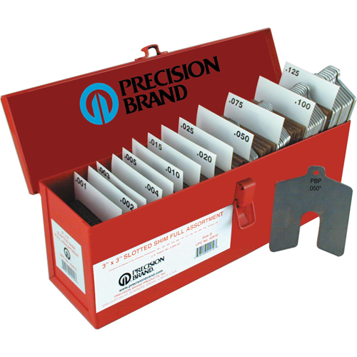 Slotted Shim Assortments, 3" L x 0.001"- 0.125" Thickness, 3" W, Stainless Steel Cintas