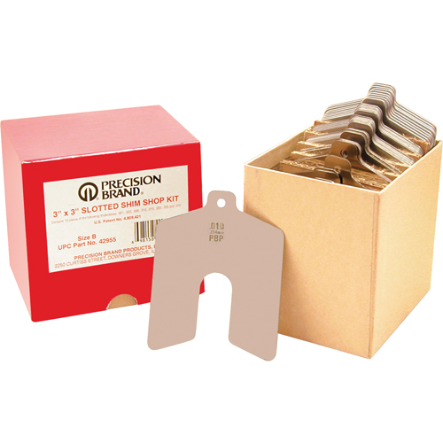 Slotted Shim Assortments, 5" L x 0.001"- 0.075" Thickness, 5" W, Stainless Steel Cintas