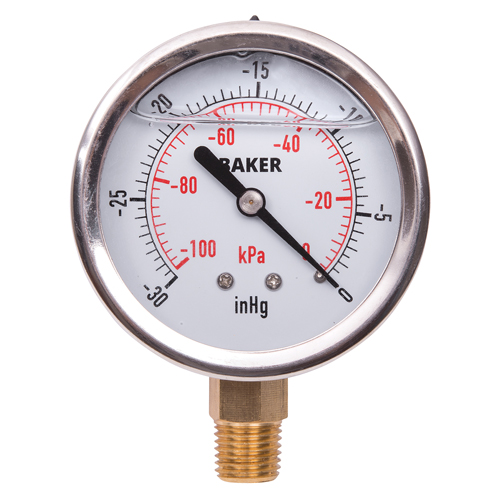 Manom&egrave;tres,  2-1/2", 30" Hg-0" Vac, Fixation inf&eacute;rieure, Analogique rempli de liquide Cintas