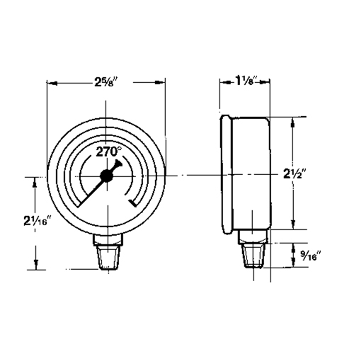 Manom&egrave;tres,  2-1/2", 30" Hg-0" Vac, Fixation inf&eacute;rieure, Analogique rempli de liquide Cintas