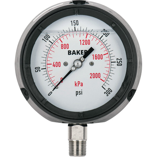 Pressure Gauge, 4-1/2" , 30"-0-15 psi, Bottom Mount, Liquid Filled Analogue Cintas
