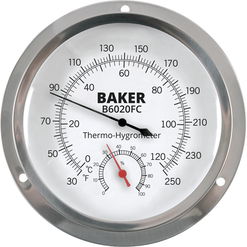 Dial Thermo-Hygrometer, 0% - 100% RH, 30 - 250°F (0 - 120°C) Cintas