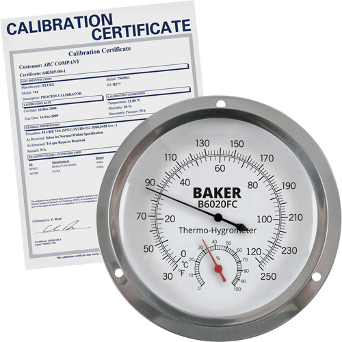 Dial Thermo-Hygrometer with ISO Certificate, 0% - 100% RH, 30 - 250°F (0 - 120°C) Cintas