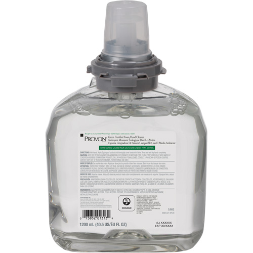 Savon pour les mains certifi&eacute; vert pour distributeur PROVON TFX, Mousse, 1200 ml, Parfum&eacute; Cintas