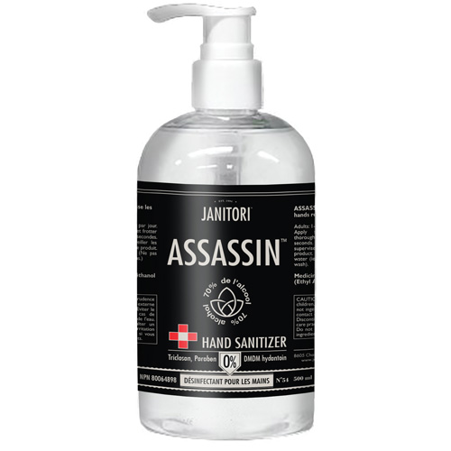 D&eacute;sinfectant pour les mains 54 Assassin, 500 ml, Bouteille &agrave; pompe, 70 % alcool Cintas