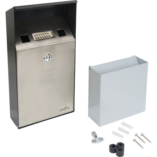 Smoking Receptacle, Wall-Mount, Stainless Steel, 1 Litre Capacity, 11-4/5" Height Cintas