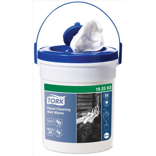 Lingettes humides nettoyantes pour les mains en seau, 58 lingettes, 10-3/5" x 10-3/5" Cintas