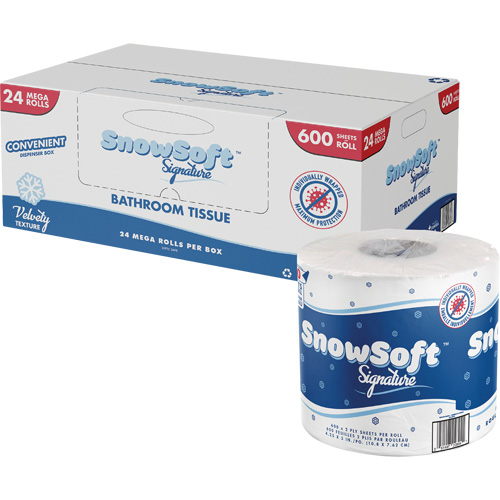 Papier hygi&eacute;nique de premi&egrave;re qualit&eacute; Snow Soft, 2 Pli, 600 Feuilles/Rouleu, Longueur 145', Blanc Cintas
