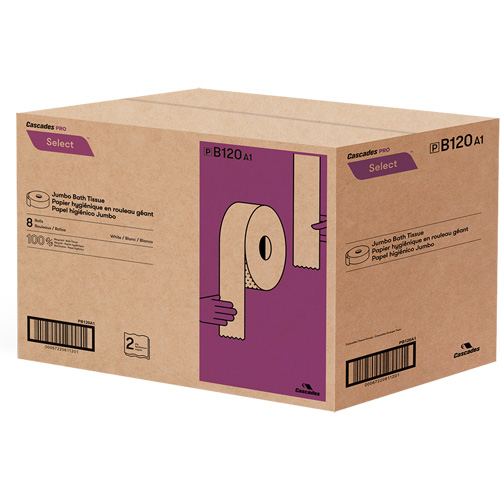 Pro Select&reg; Toilet Paper, Jumbo Roll, 2 Ply, 900' Length, White Cintas