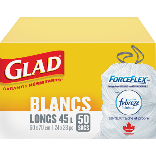 Sacs &agrave; ordures hauts 45 L avec Febreze, R&eacute;gulier, 24" la x 28" lo, Blanc Cintas