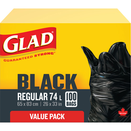 Sacs &agrave; ordures 74 L, R&eacute;gulier, 26" la x 33" lo, Noir Cintas