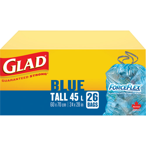 45L Recycling Bags, Regular, 24" W x 28" L, Blue Cintas