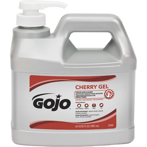 Nettoyant &agrave; mains, Gel/Pierre ponce, 1,89 L, Bouteille &agrave; pompe, Cerise Cintas