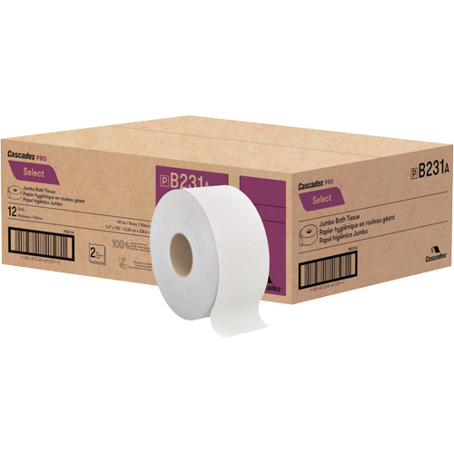 Pro Select&reg; Toilet Paper, Jumbo Roll, 2 Ply, 750' Length, White Cintas
