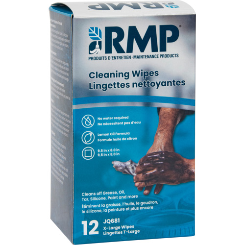 Lingettes nettoyantes emball&eacute;es individuellement, 12 lingettes, 8" x 9-1/2" Cintas