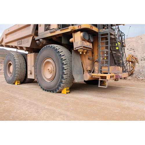 Checkers Safety Heavy-Duty Ultra Class Mining Wheel Chock, HDPE, Yellow, 14-1/2" W x 17-1/2" D x 16" H Cintas
