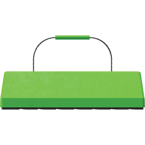 Cale de roue pour avion Checkers Safety SafeRay avec poign&eacute;e &agrave; c&acirc;ble & patin en caoutchouc, Ur&eacute;thane, Vert fluorescent, 24" la x 8" p x 6" h Cintas