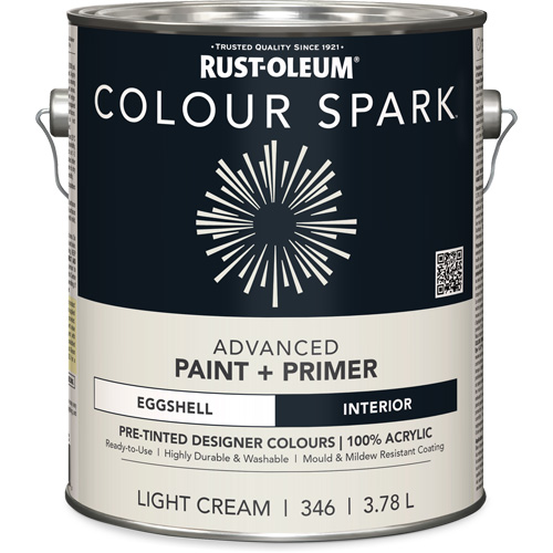 Peinture int&eacute;rieure pr&eacute;teint&eacute;e + appr&ecirc;t mural Colour Spark, Coton blanc, Semi-brillant, 3,78 L, Gallon Cintas