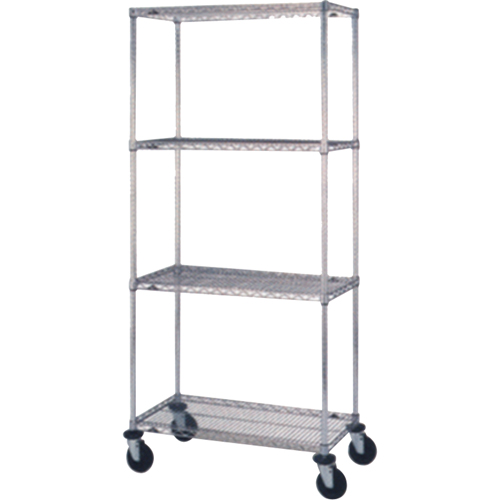 Wire Shelf Cart, Chrome Plated, 24" x 69" x 60", 800 lbs. Capacity Cintas
