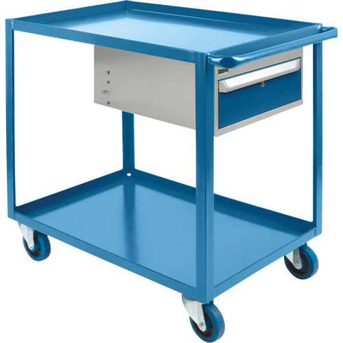 Heavy Duty Shelf Cart with Drawer, 1200 lbs. Capacity, Steel, 24" x W, 36" x H, 39" D, Rubber Wheels, All-Welded, 1 Drawers Cintas