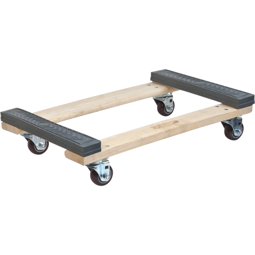 Rubber Ends Hardwood Dolly, Wood Frame, 18" W x 24" D x 7" H, 1000 lbs. Capacity Cintas