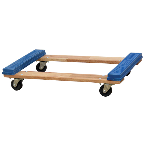Open Deck Rubber Ends Dolly, Wood Frame, 18" W x 30" D x 6" H, 900 lbs. Capacity Cintas